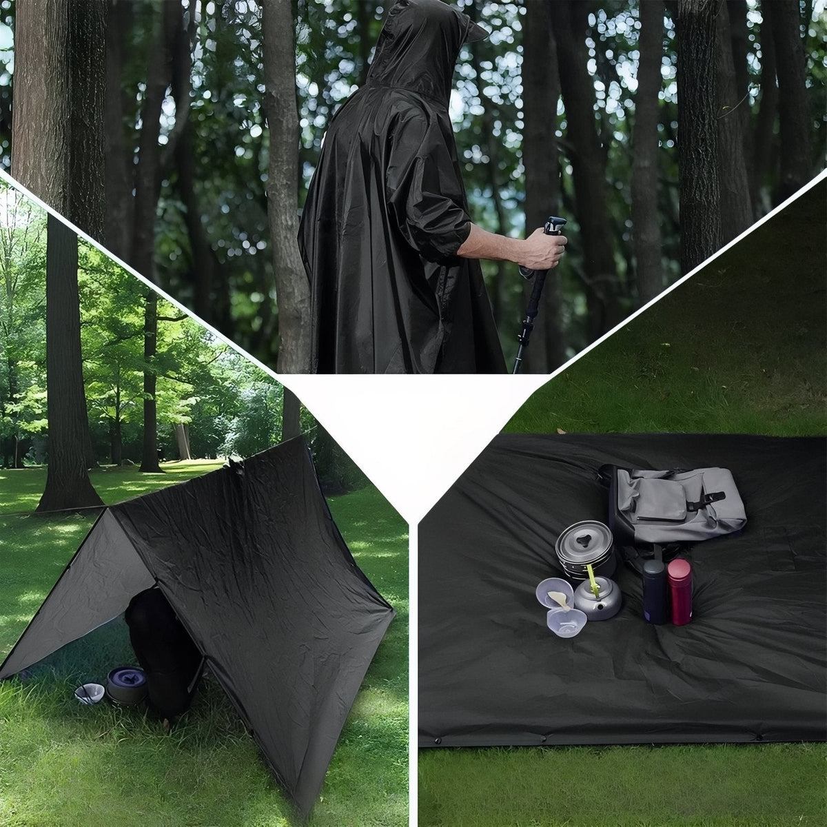 3-in-1 Waterproof Rain Poncho – Packable Hiking Shelter Tarp