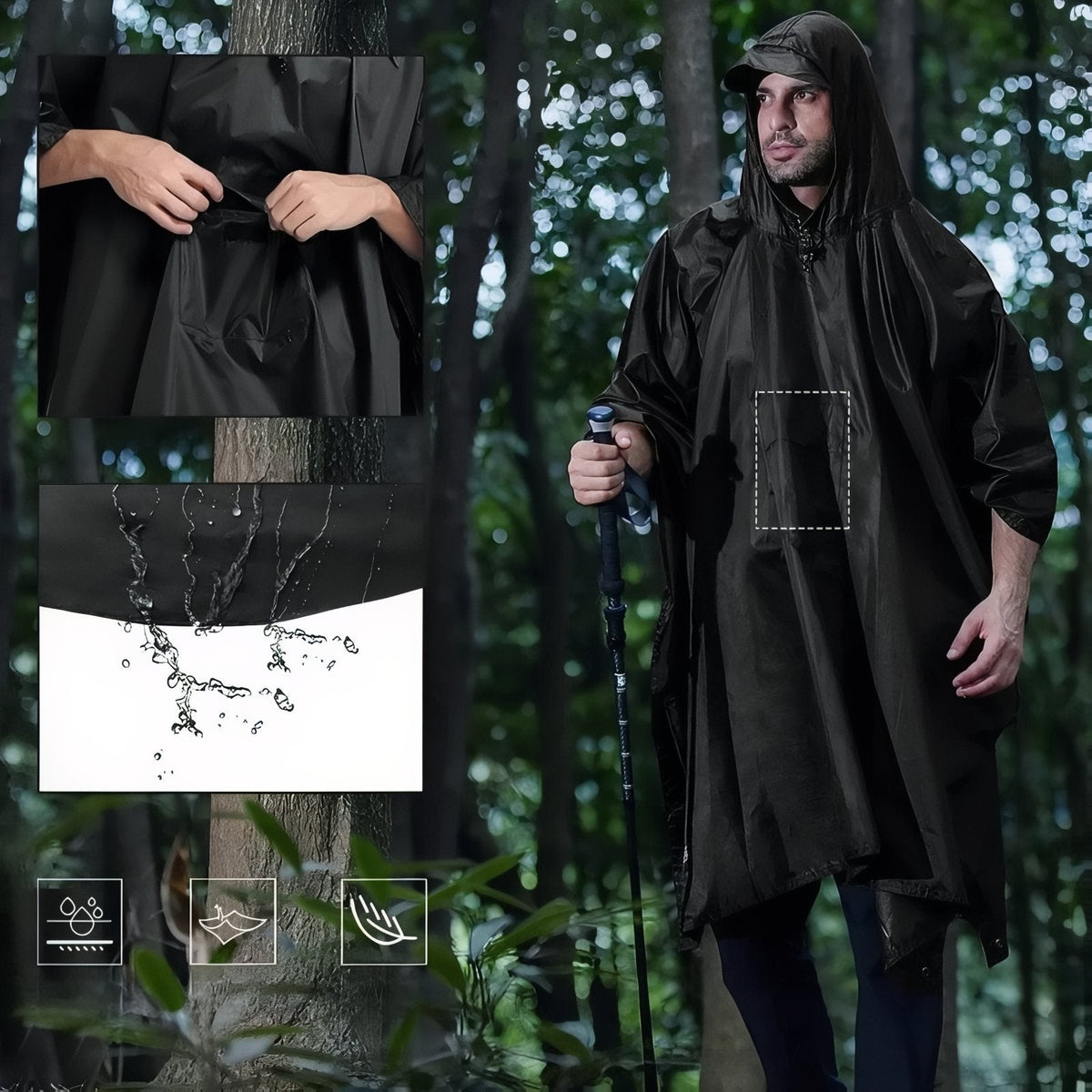 3-in-1 Waterproof Rain Poncho – Packable Hiking Shelter Tarp