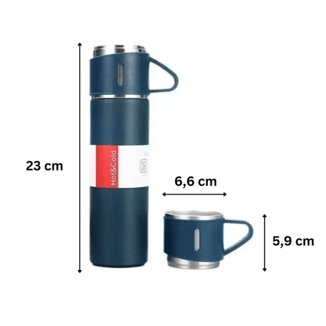 500ml Vacuum Flask – Insulated Stainless Steel + 2 Cups