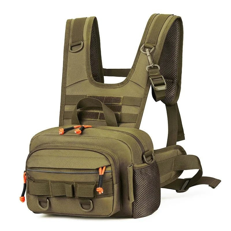 Fishing Chest Bag – Durable MOLLE Tackle Pack - Khaki