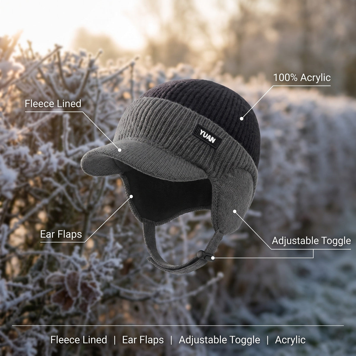 Fleece-Lined Winter Beanie – Ear Flap Brimmed Cycling Hat