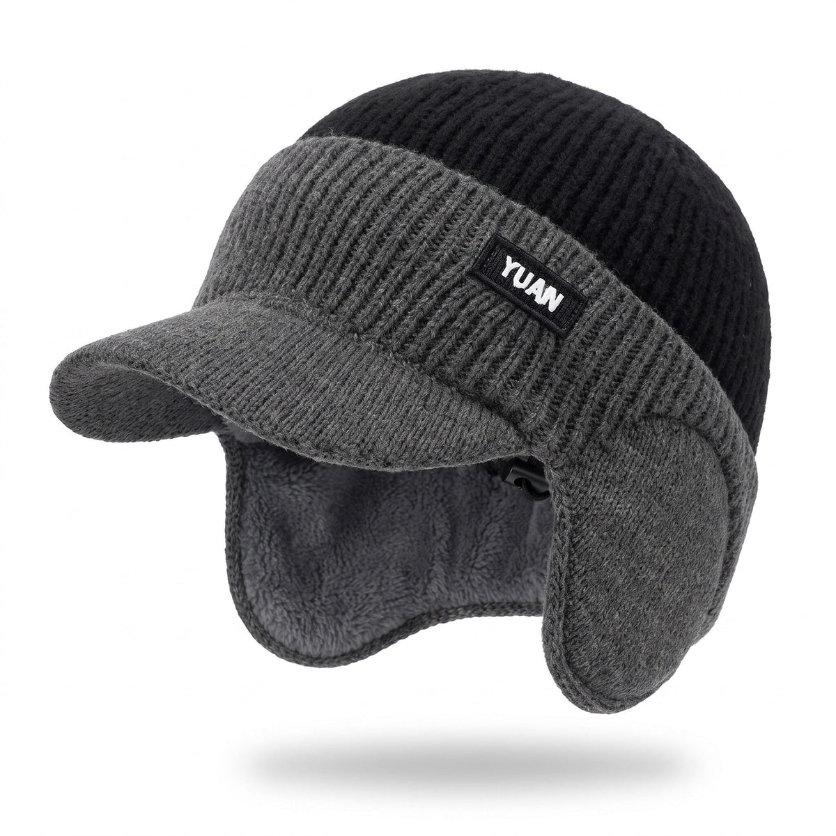 Fleece-Lined Winter Beanie – Ear Flap Brimmed Cycling Hat - Black