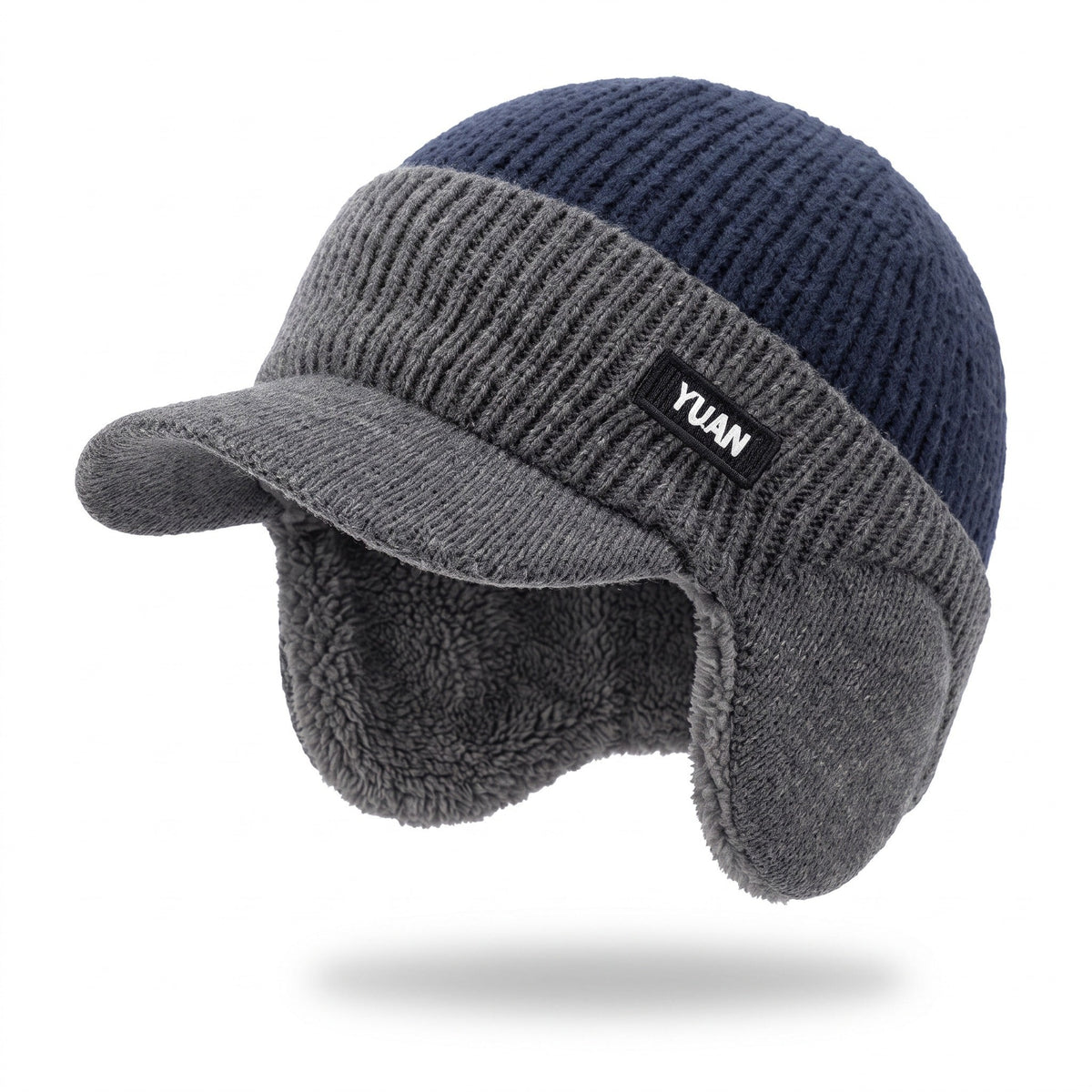 Fleece-Lined Winter Beanie – Ear Flap Brimmed Cycling Hat - Navy