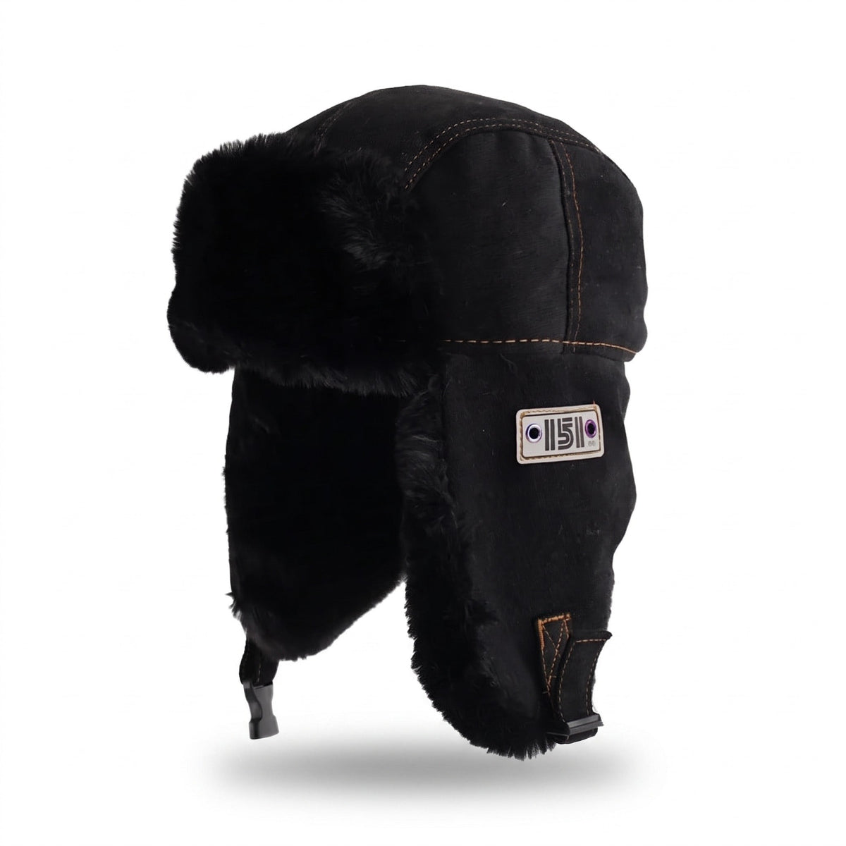 Fur-Lined Trapper Hat – Windproof Winter Cap with Ear Flaps - Black