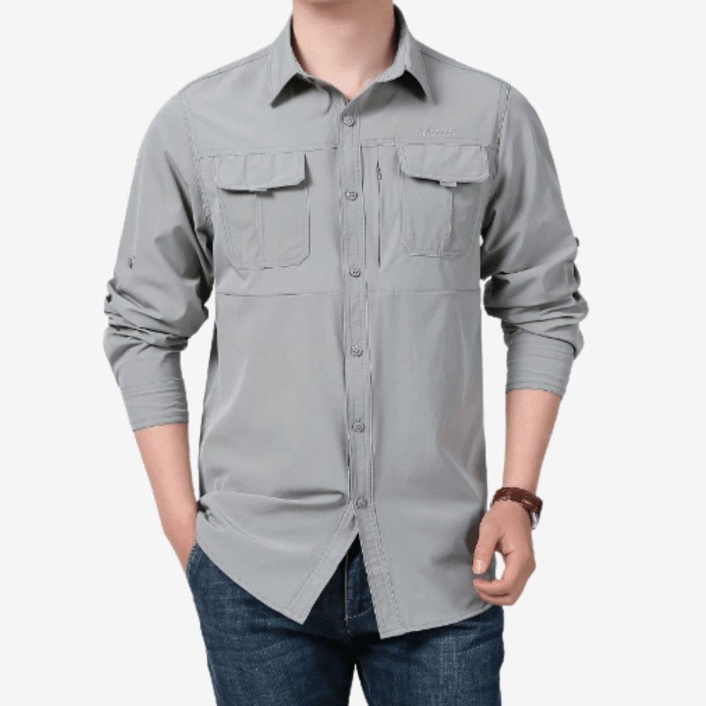 Hiking Shirt – Lightweight Breathable Long-Sleeve Quick-Dry - Light Gray