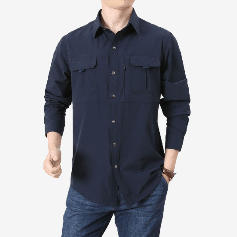 Hiking Shirt – Lightweight Breathable Long-Sleeve Quick-Dry - Navy Blue