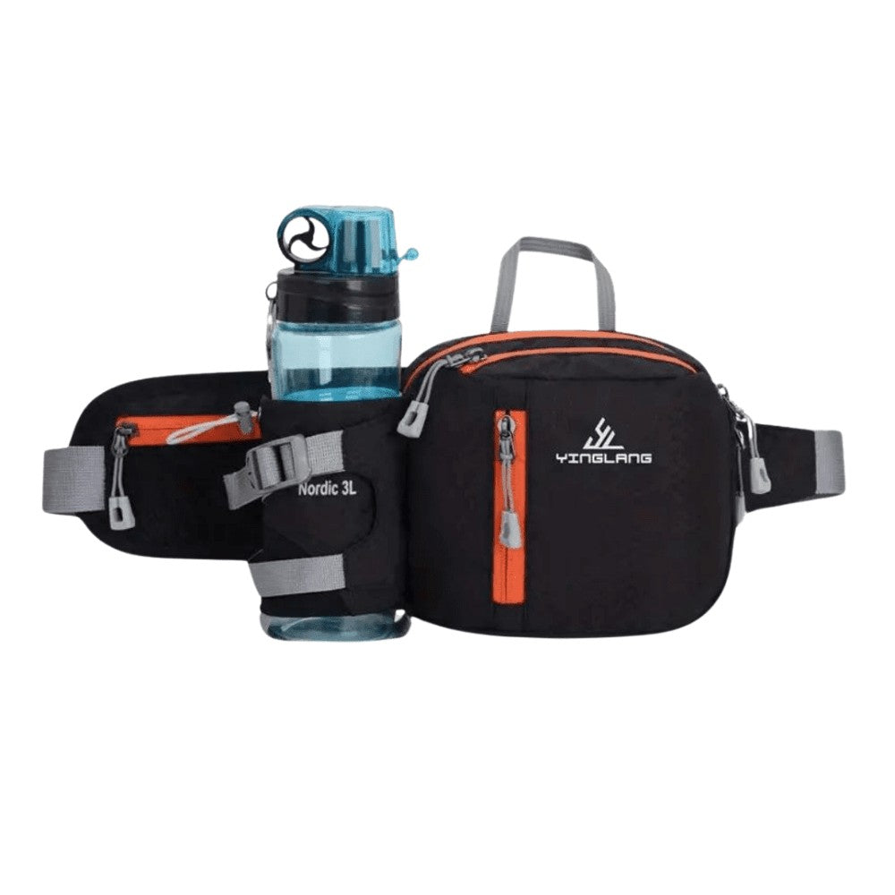 Hiking Waist Pack – Water-Resistant 800D Bottle Holder - Black