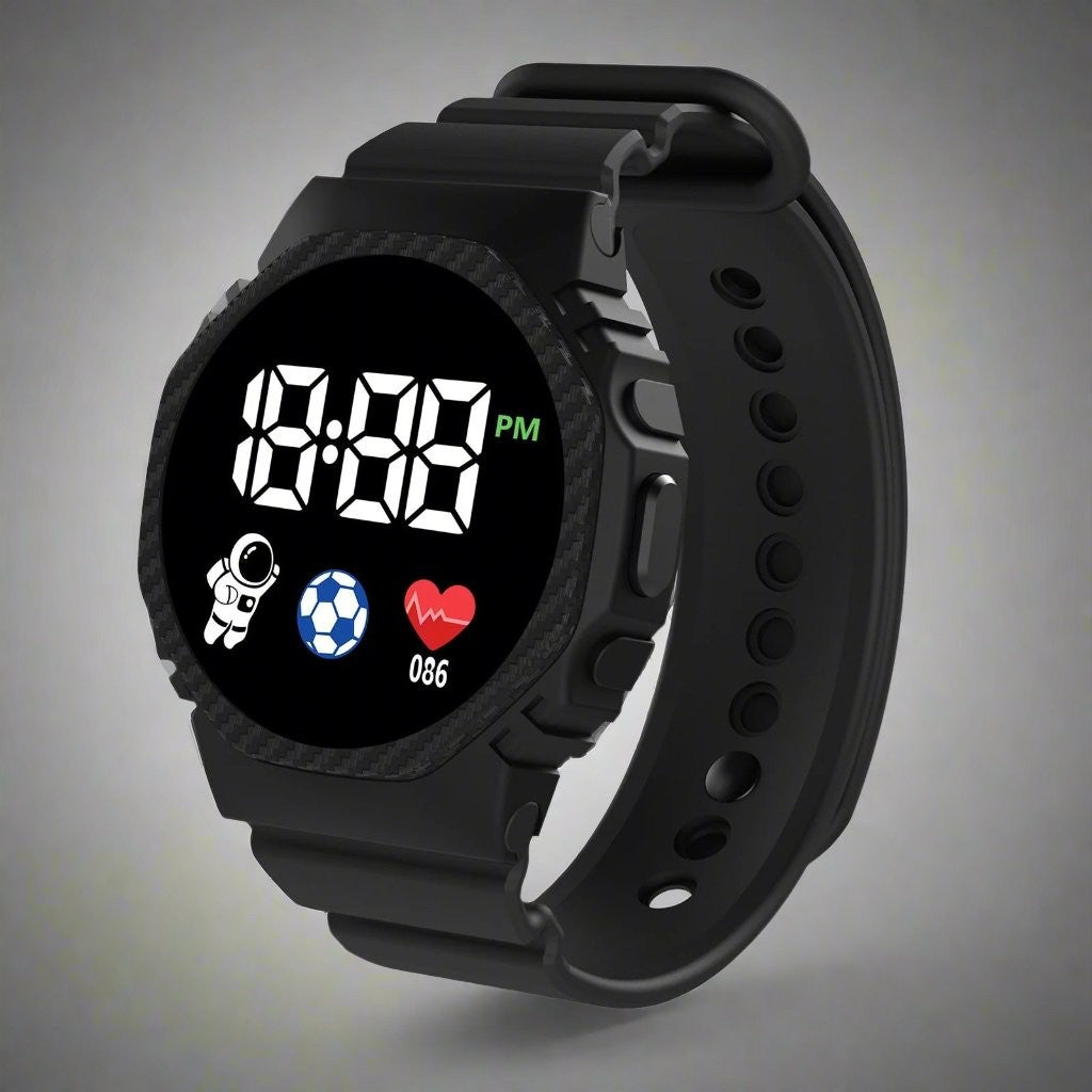 Kids Digital Watch – Lightweight Water-Resistant LED - Black