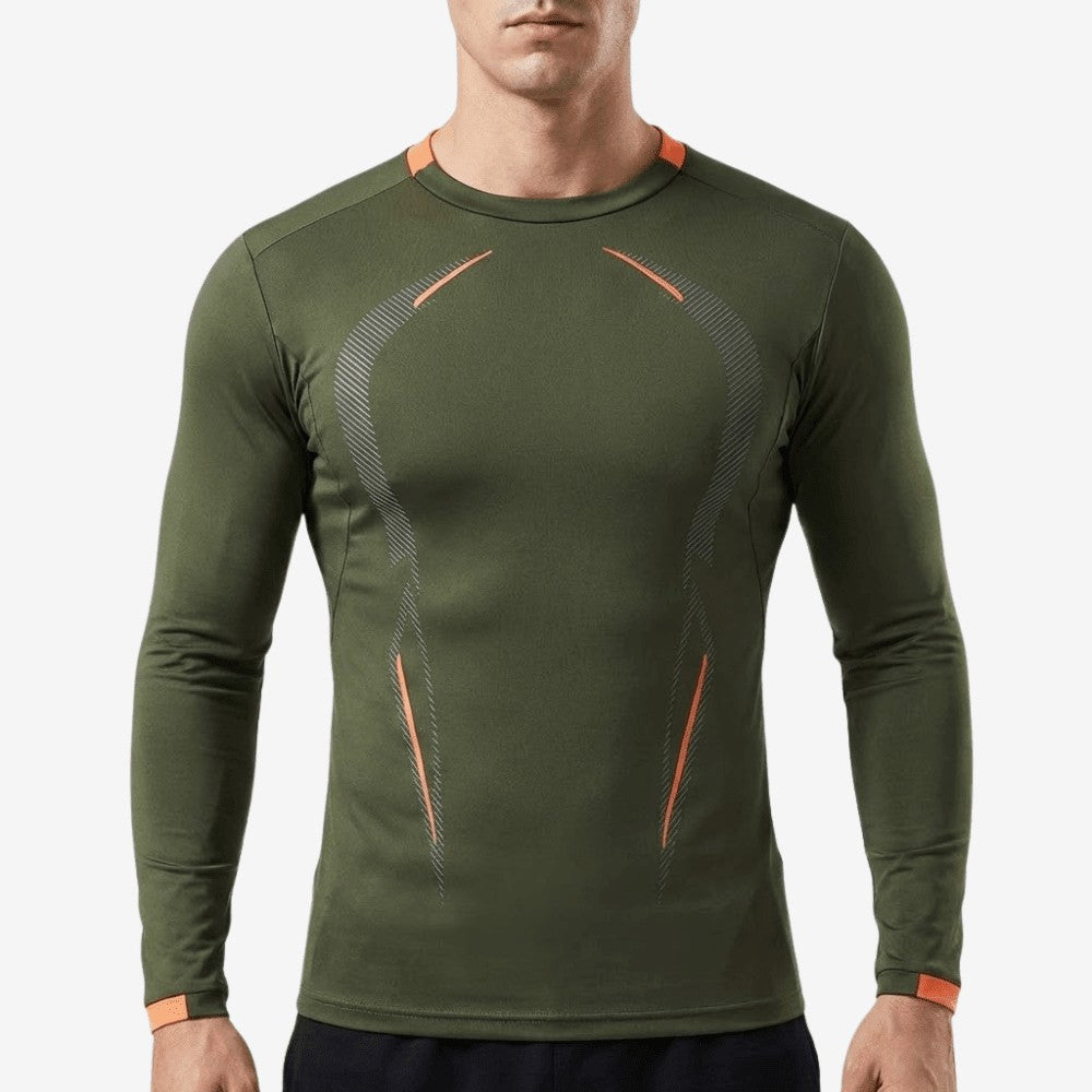 Long-Sleeve Hiking Shirt – Breathable Stretch Quick-Dry Tee - Olive Green
