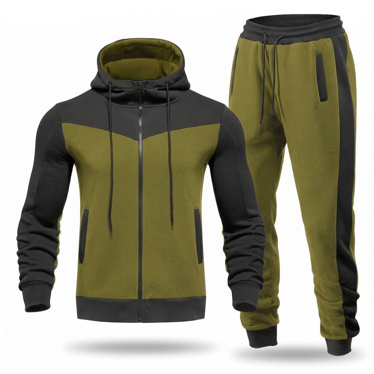 Men's 2-Piece Tracksuit – Fleece-Lined Breathable Jogger Set - Green and Black