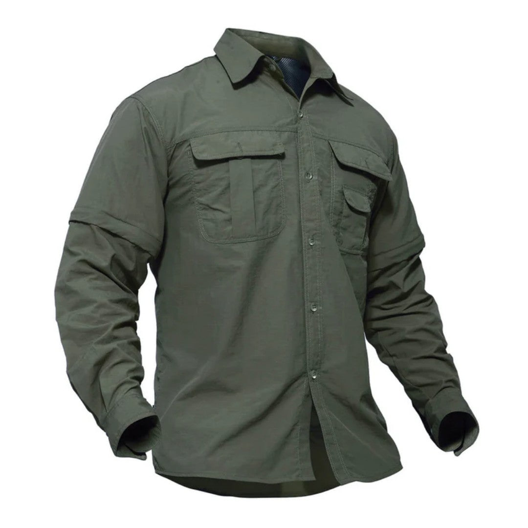 Men's Convertible Hiking Shirt – Zip-Off Sleeves, UV Protection - Army Green