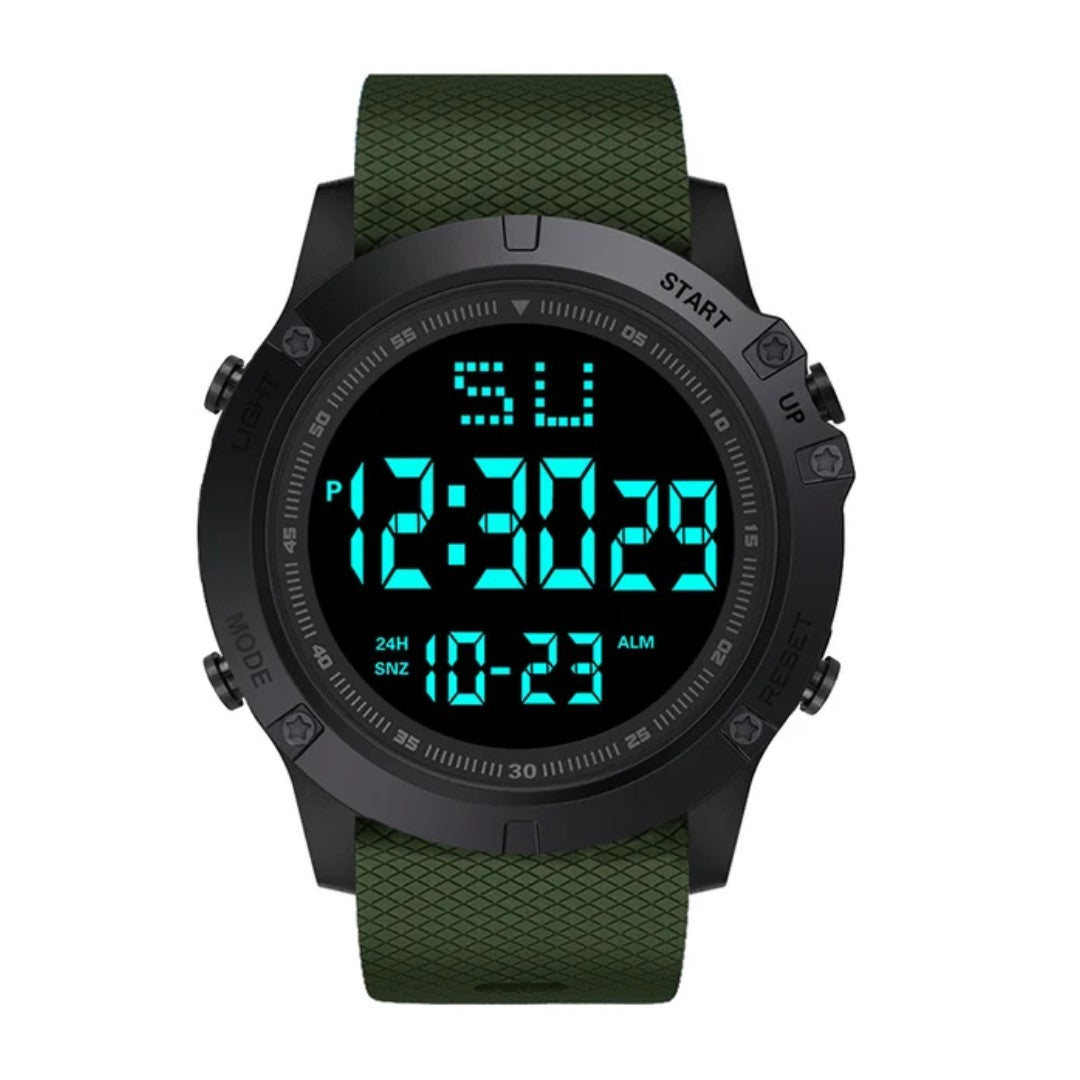Men's Digital Watch – Waterproof Outdoor Sports Watch with LED - Green
