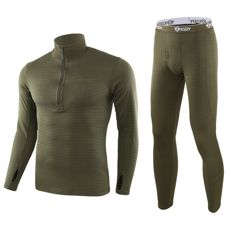 Men's Fleece-Lined Thermal Underwear Set – Warm Base Layer Top & Botto - Army Green