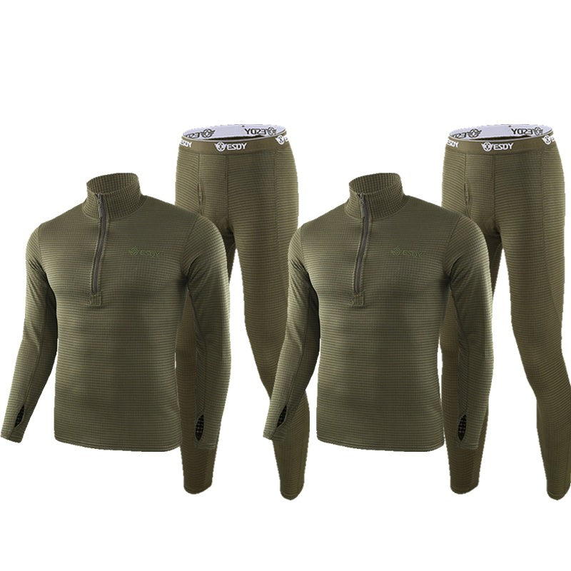 Men's Fleece-Lined Thermal Underwear Set – Warm Base Layer Top & Botto - Army Green(2 / pack)