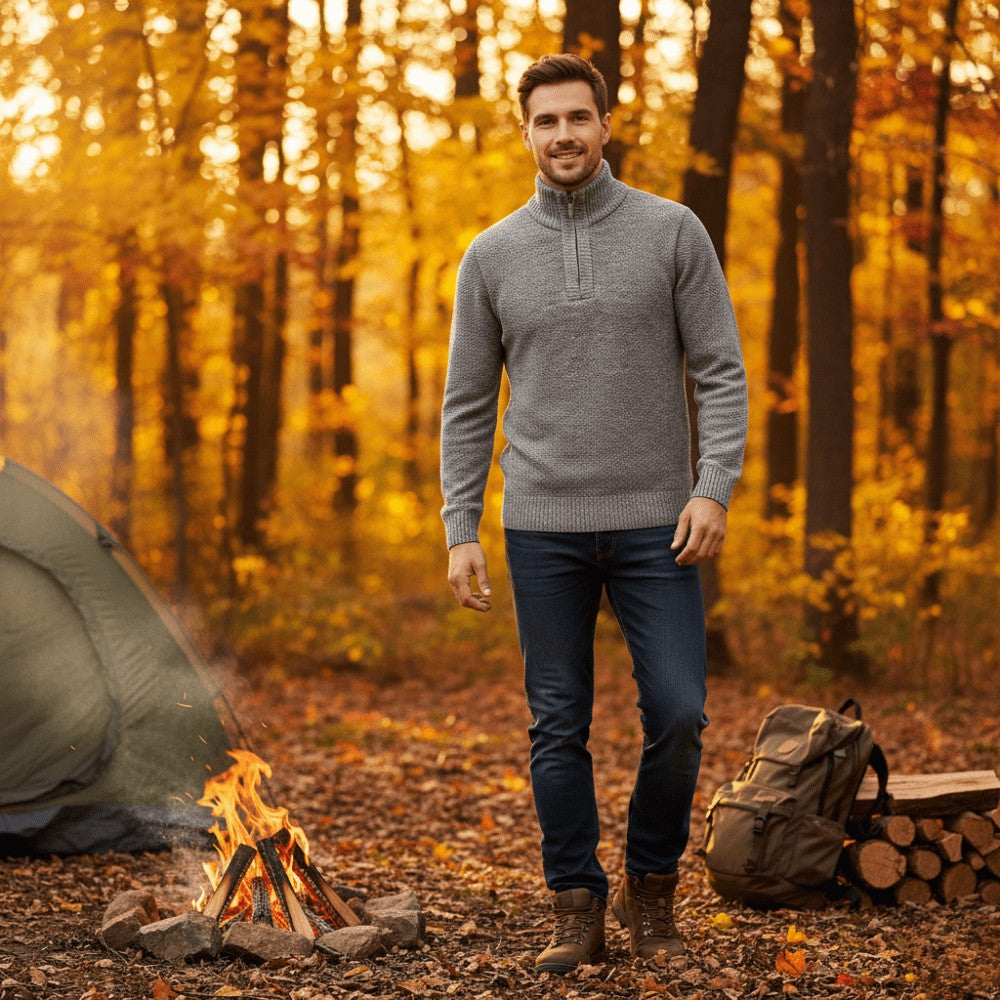 Men's Half-Zip Thermal Fleece Sweater – Breathable Knit