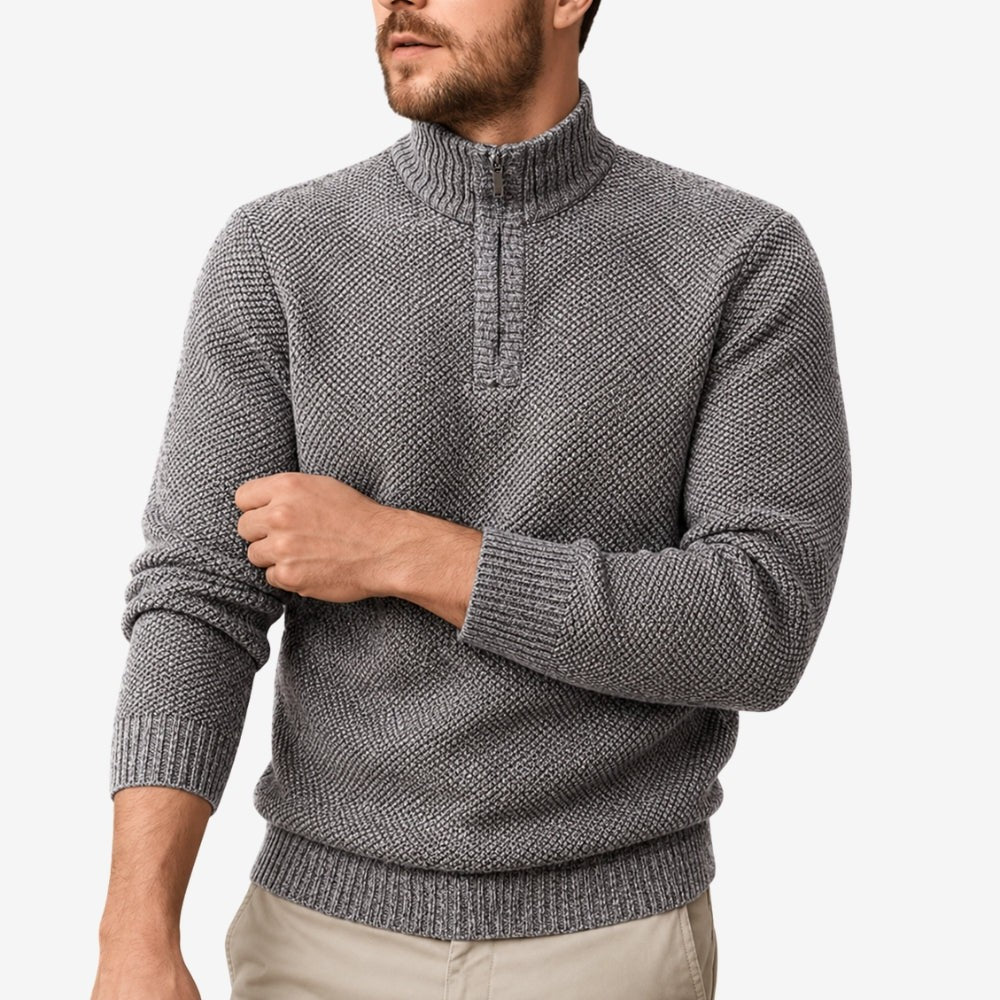 Men's Half-Zip Thermal Fleece Sweater – Breathable Knit - Light Grey