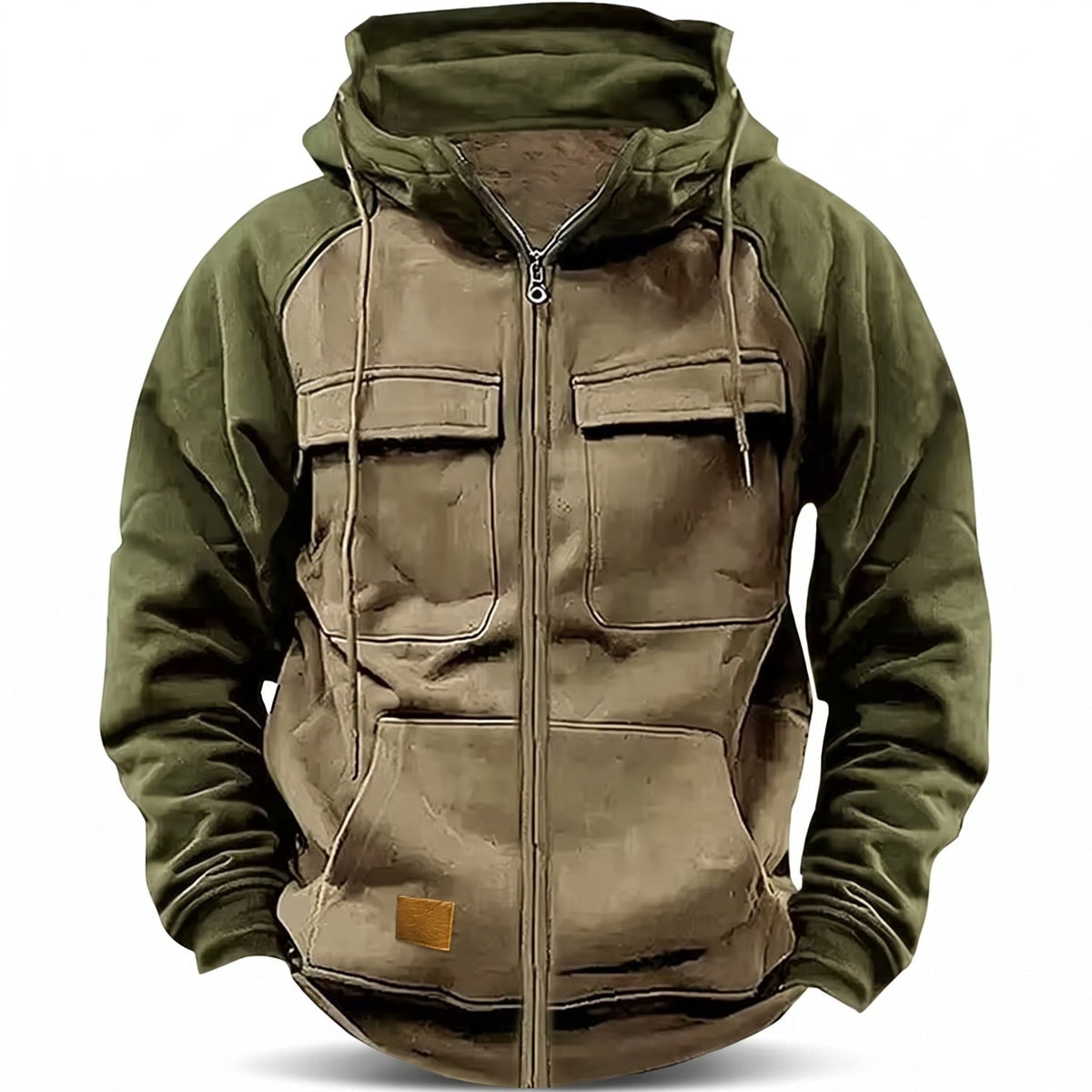 Men's Hooded Fleece Jacket – Full-Zip Lightweight Warm Layer - Camel