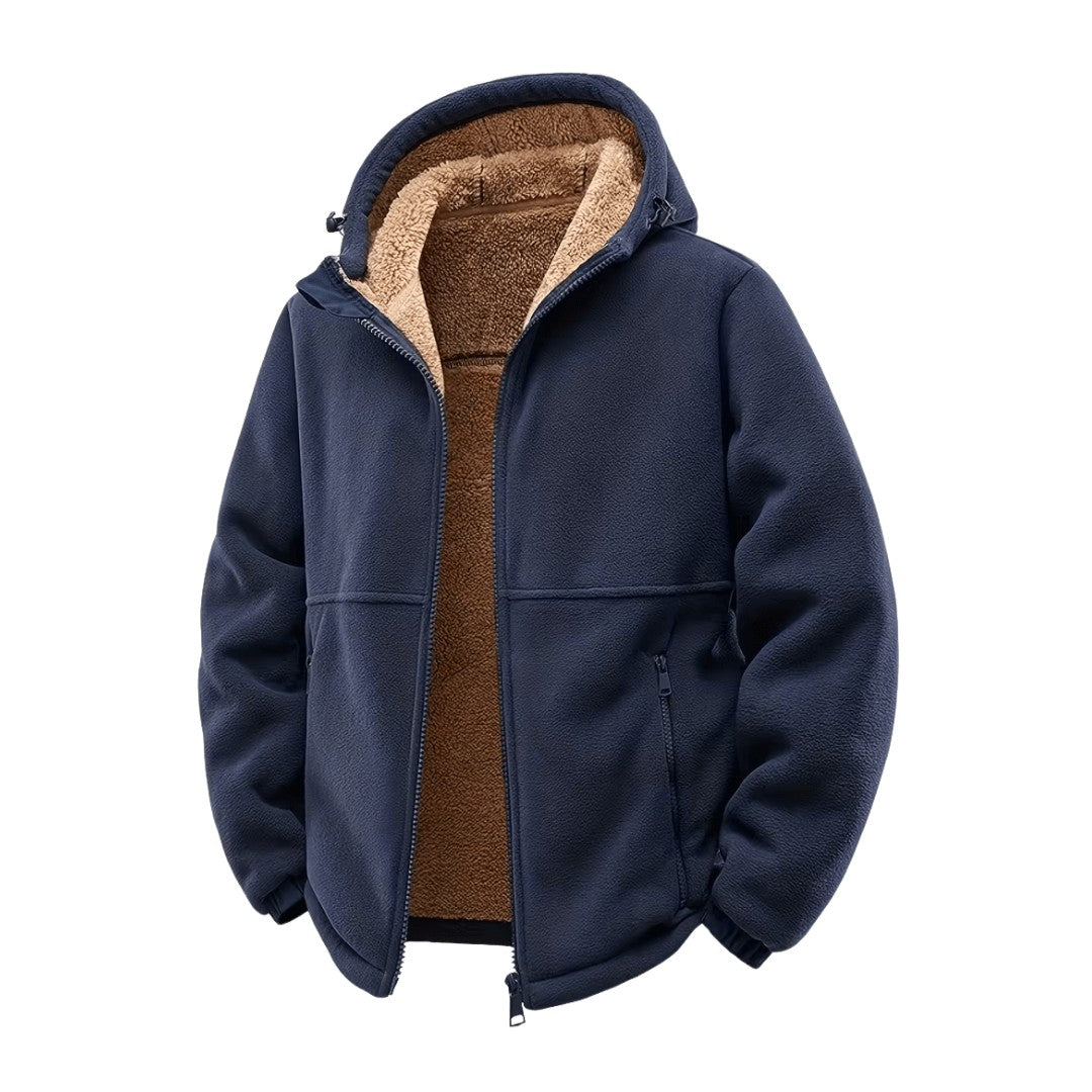 Men's Hooded Winter Jacket – Fleece-Lined Wind-Blocking Shell - Blue