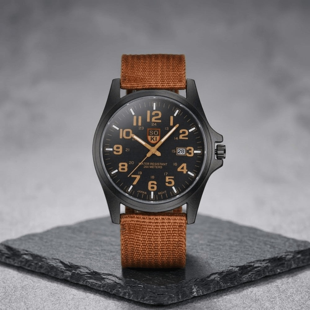 Men's Outdoor Watch – Water-Resistant Stopwatch Backlit - Brown