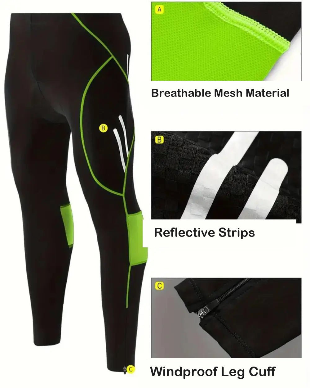 Men's Padded Cycling Pants – Long Bike Tights with Gel Chamois