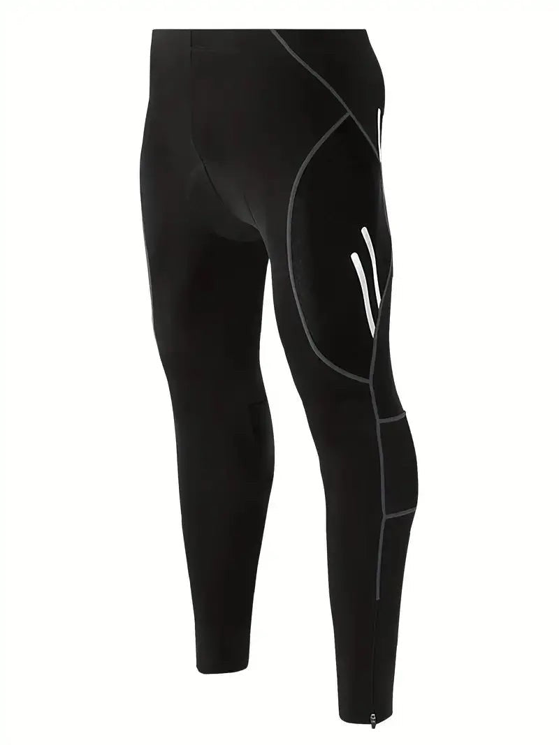 Men's Padded Cycling Pants – Long Bike Tights with Gel Chamois - Black
