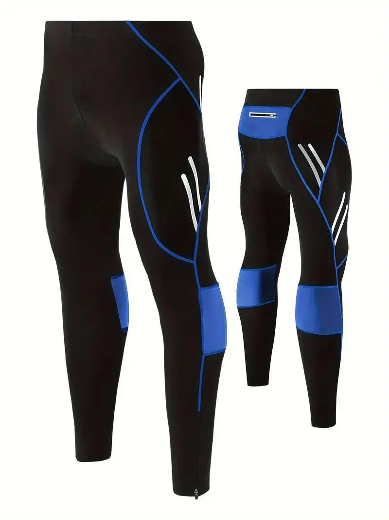 Men's Padded Cycling Pants – Long Bike Tights with Gel Chamois - Blue
