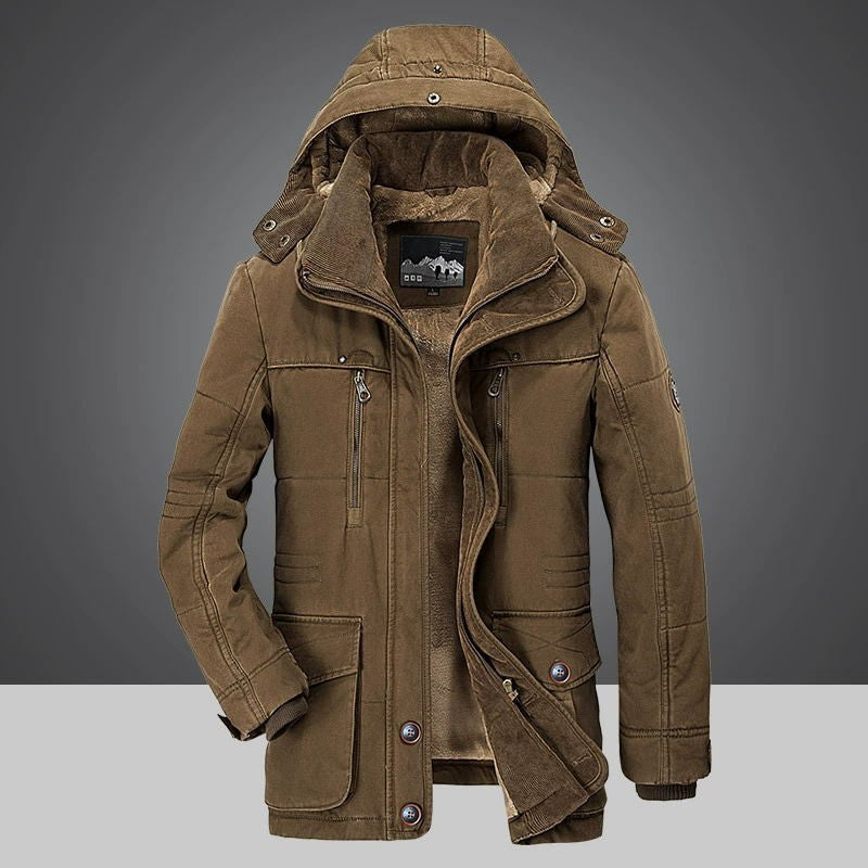 Men's Padded Winter Jacket – Insulated Detachable Hood - Brown