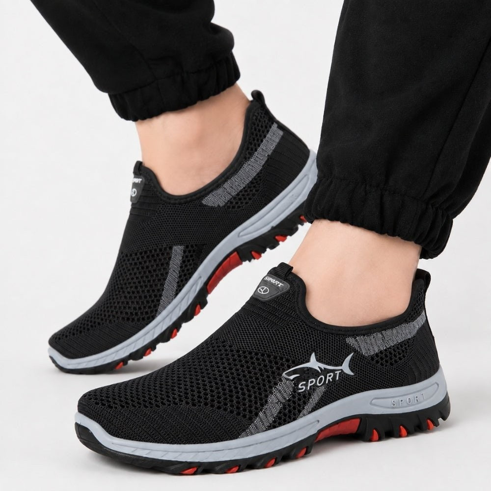Men's Slip-On Walking Shoes – Breathable Mesh Sneakers - Black