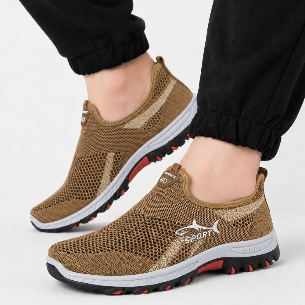 Men's Slip-On Walking Shoes – Breathable Mesh Sneakers - Brown