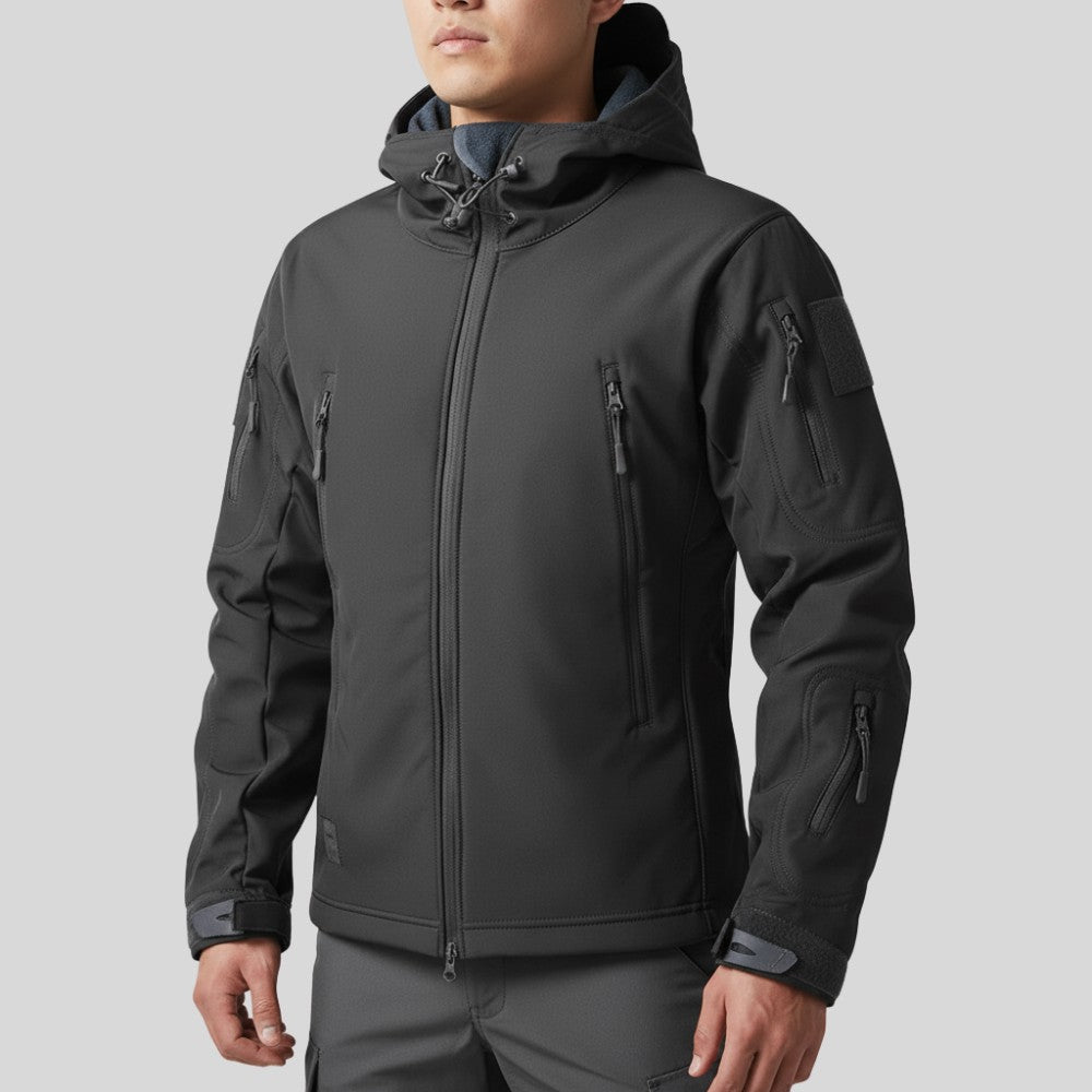 Men's Softshell Hiking Jacket – Windproof Fleece-Lined Hooded - Dark Grey