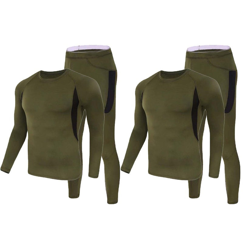 Men's Thermal Base Layer Set – Fleece-Lined Stretch Long Underwear - Army Green (2 / pack)