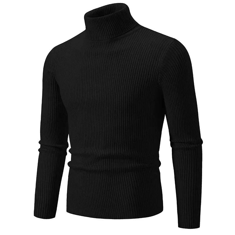 Men's Turtleneck Sweater – Ribbed Lightweight Knit Layer - Black