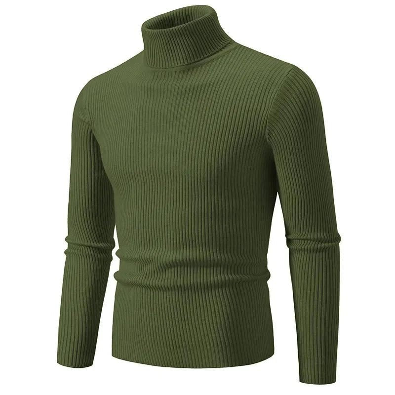 Men's Turtleneck Sweater – Ribbed Lightweight Knit Layer - Green