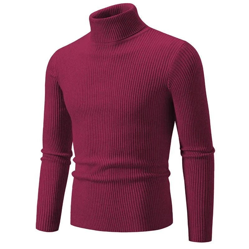 Men's Turtleneck Sweater – Ribbed Lightweight Knit Layer - Red