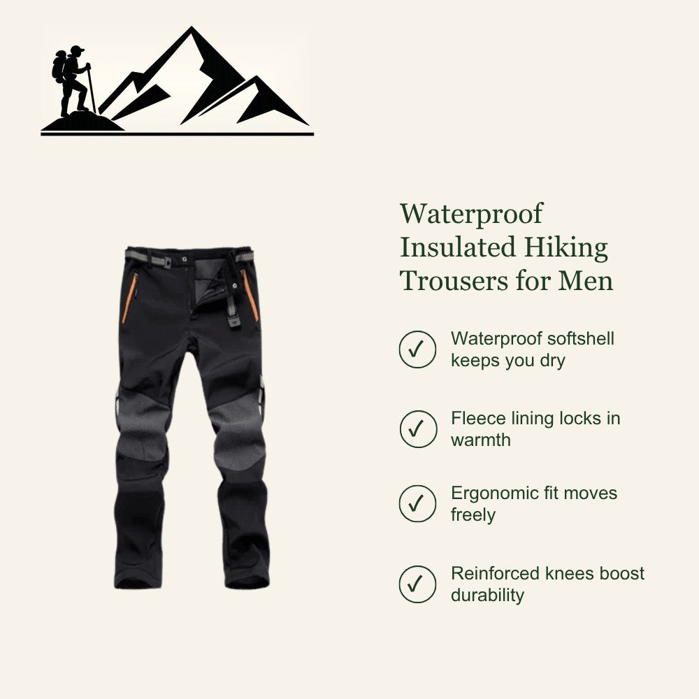 Men's Waterproof Hiking Pants – Insulated Fleece-Lined Softshell