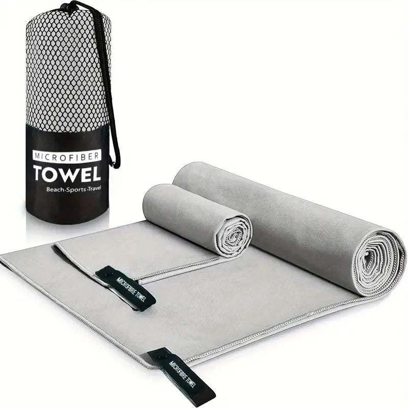 Microfiber Travel Towel Set – 2-Pack Quick-Dry Camping Towels - Gray