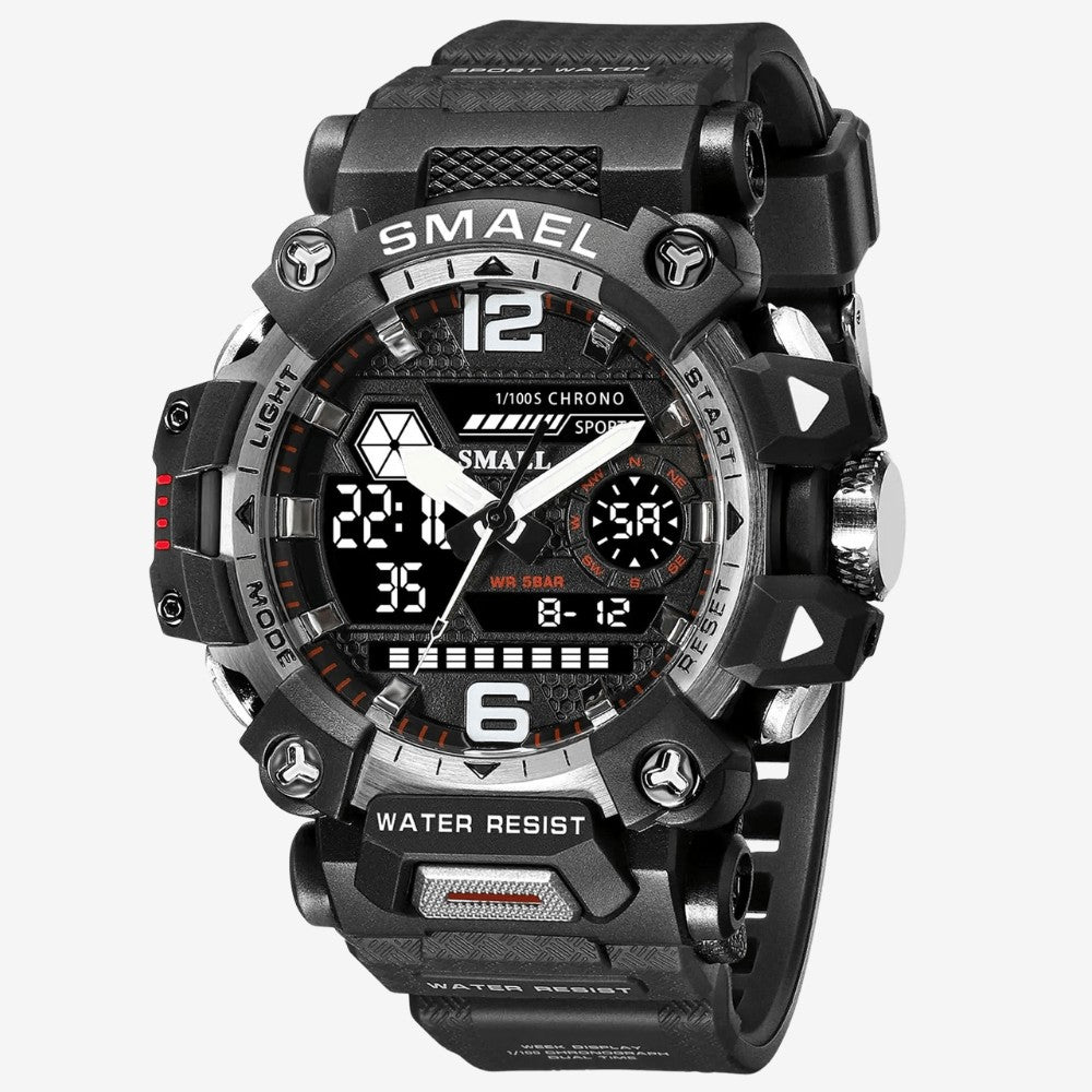 Rugged Outdoor Watch – Dual-Display Shock-Resistant 50m - Black and White