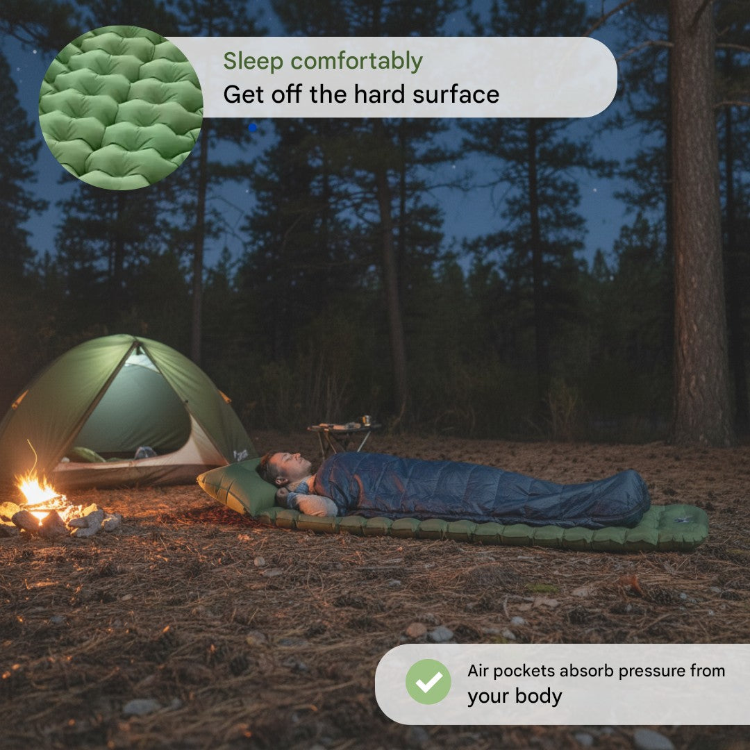 Self-Inflating Camping Sleeping Mat – Air Mattress with Built-In Pump