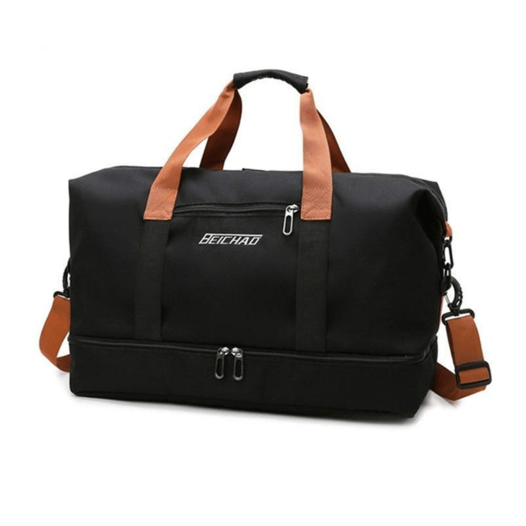 Sports Travel Bag – Water-Resistant 600D Shoe Compartment - Black