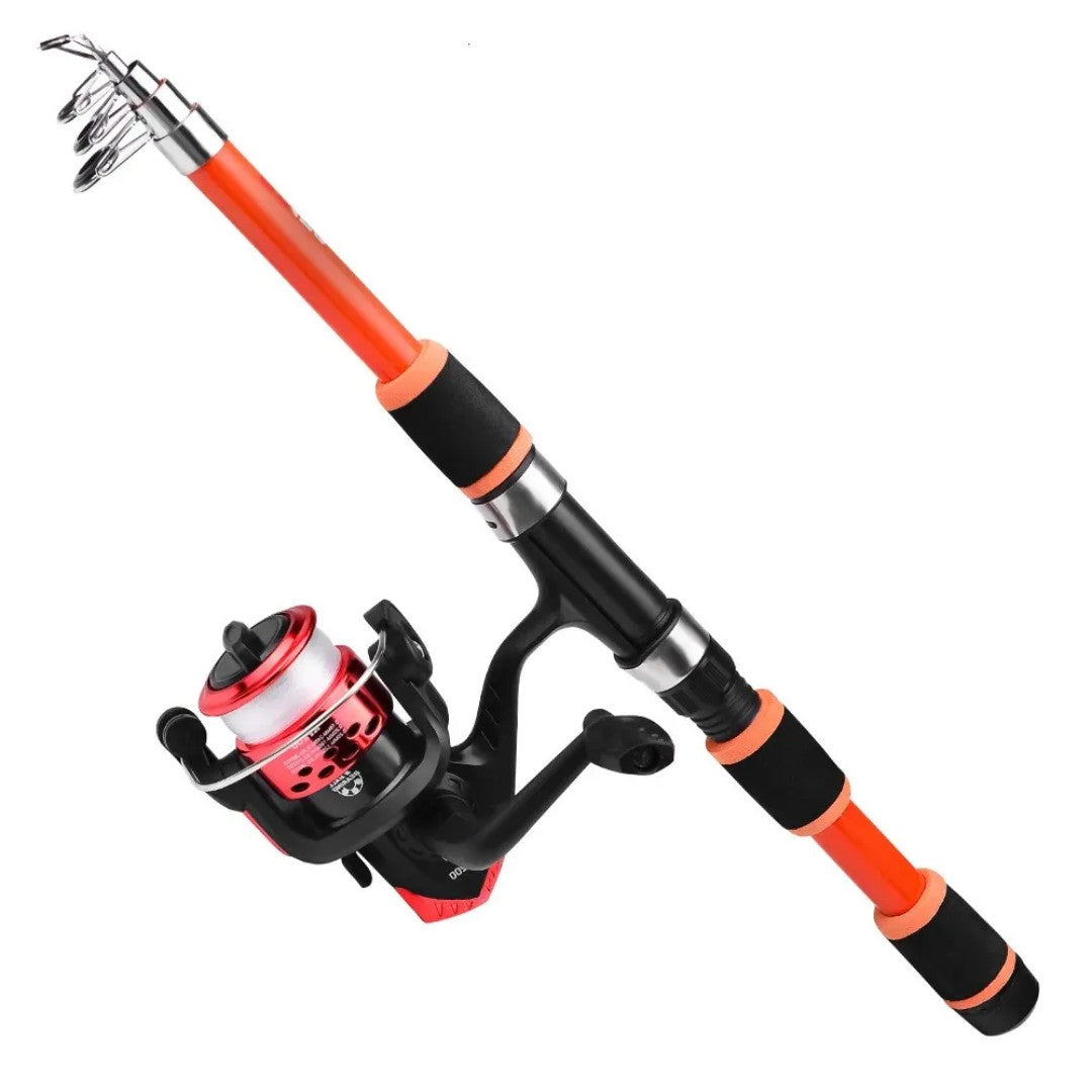 Telescopic Fishing Rod Set – Collapsible Rod & Reel Combo Kit - Red