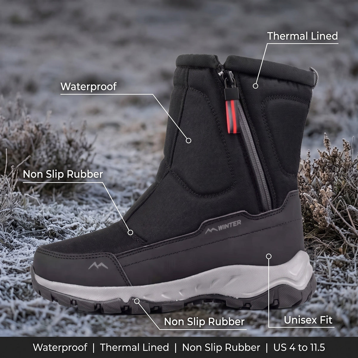 Unisex Winter Boots – Thermal-Lined Waterproof Snow Hiking Boots