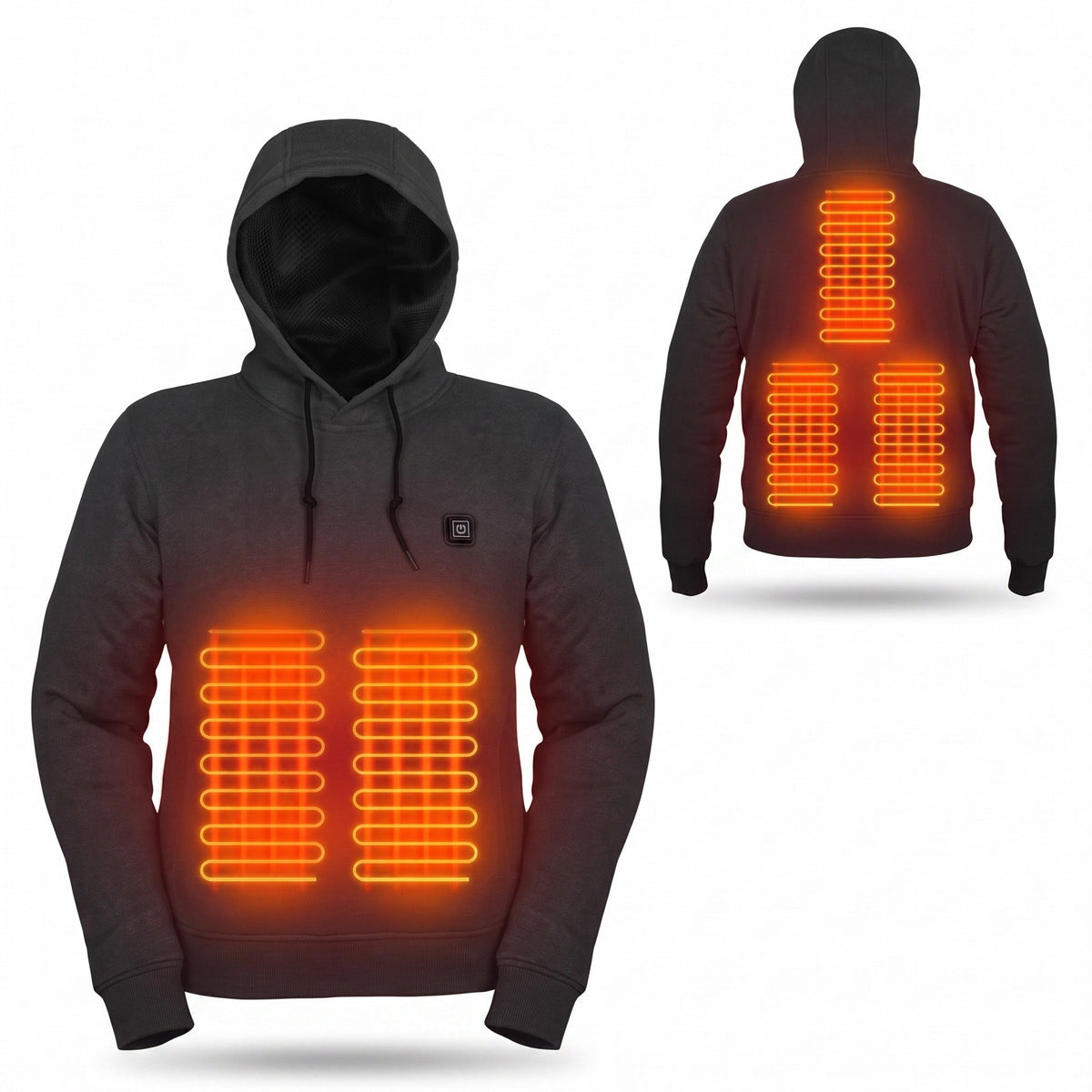 USB Heated Hoodie – Waterproof Nylon Microfleece-Lined Winter Jacket - Black