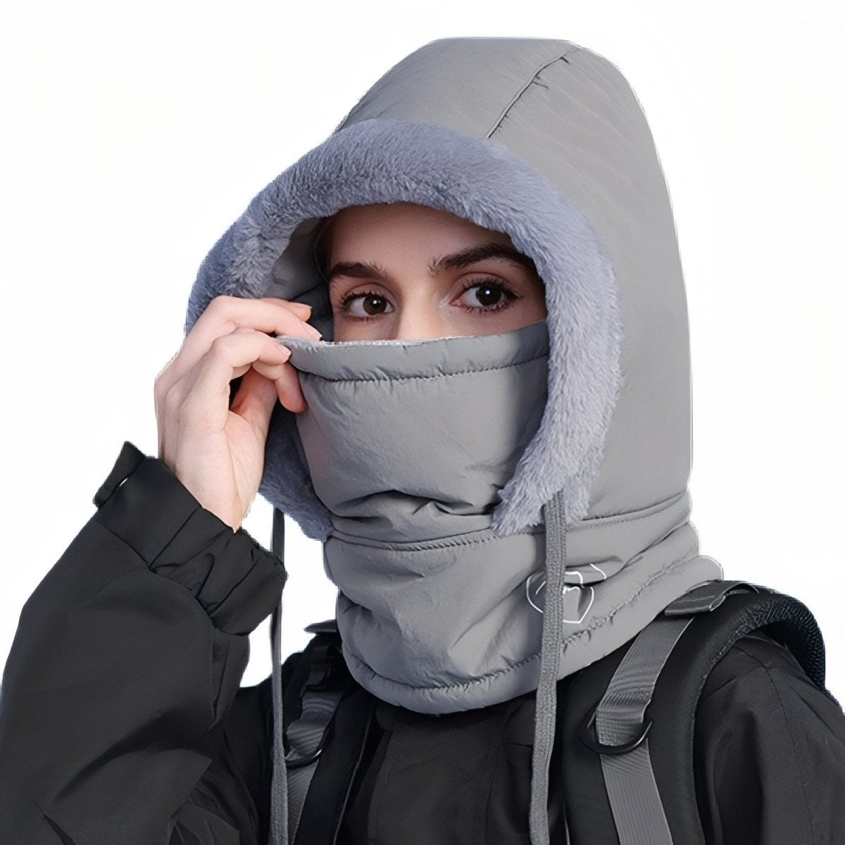 Water-Resistant Winter Balaclava – Faux-Fur Quilted Thermal Hood - Dark Gray