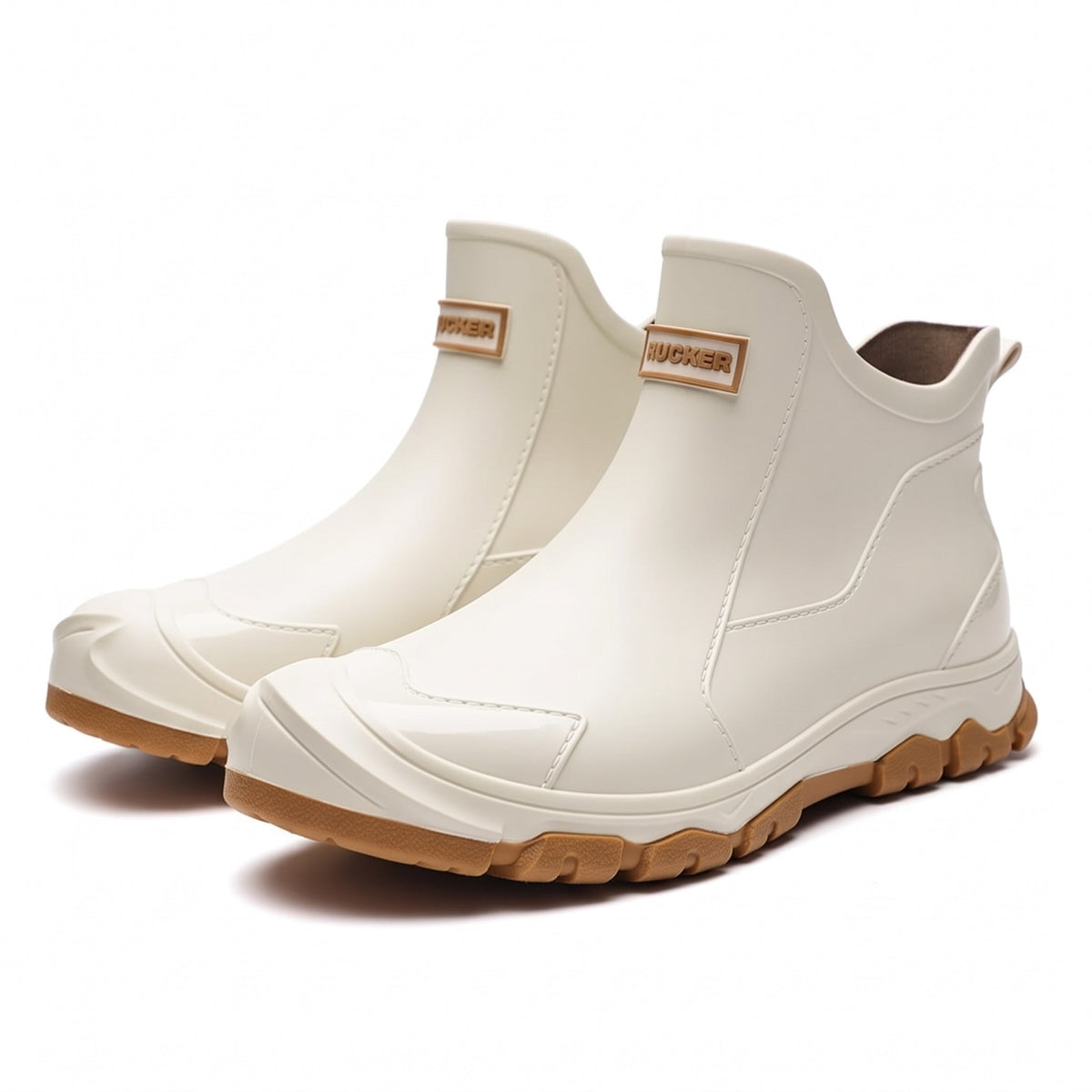 Waterproof Ankle Rain Boots – Non-Slip Rubber Pull-On Booties - Beige