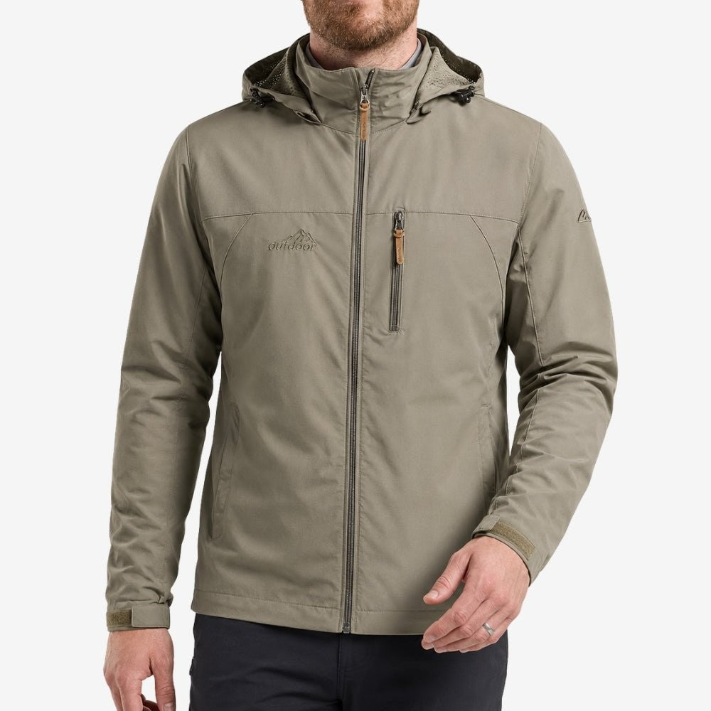 Waterproof Jacket – Lightweight Nylon-Shell Rain Layer - Khaki