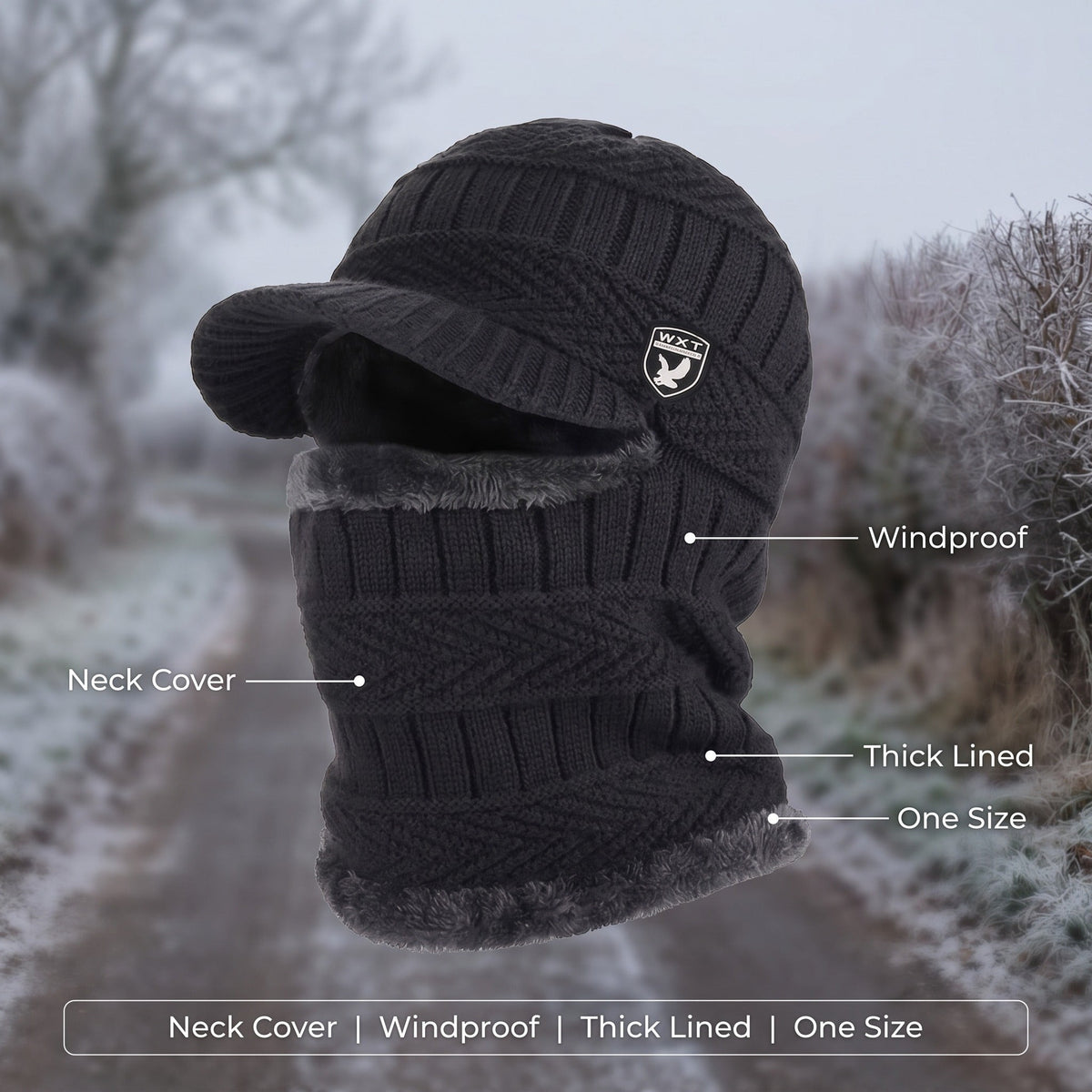 Winter Beanie with Neck Cover – Windproof Fleece-Lined Knit Hat