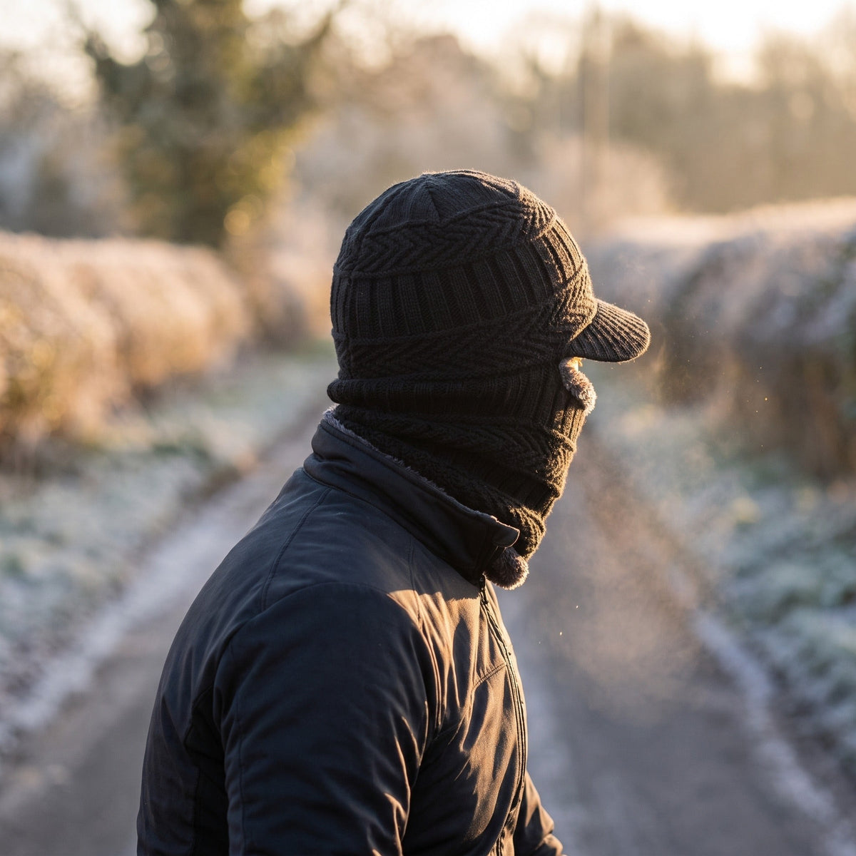 Winter Beanie with Neck Cover – Windproof Fleece-Lined Knit Hat