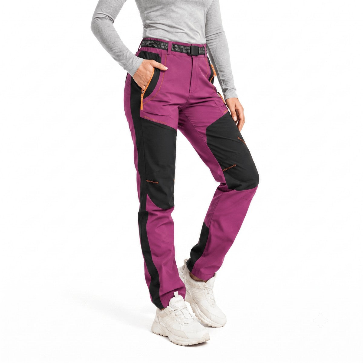 Women's Fleece-Lined Hiking Pants – Wind-Repellent - Magenta