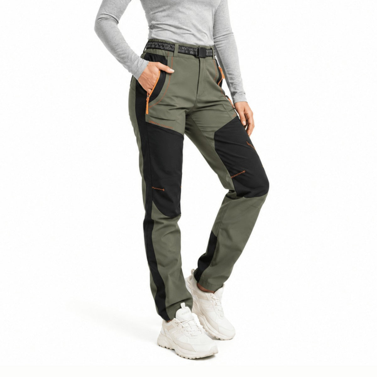 Women's Fleece-Lined Hiking Pants – Wind-Repellent - Olive Green