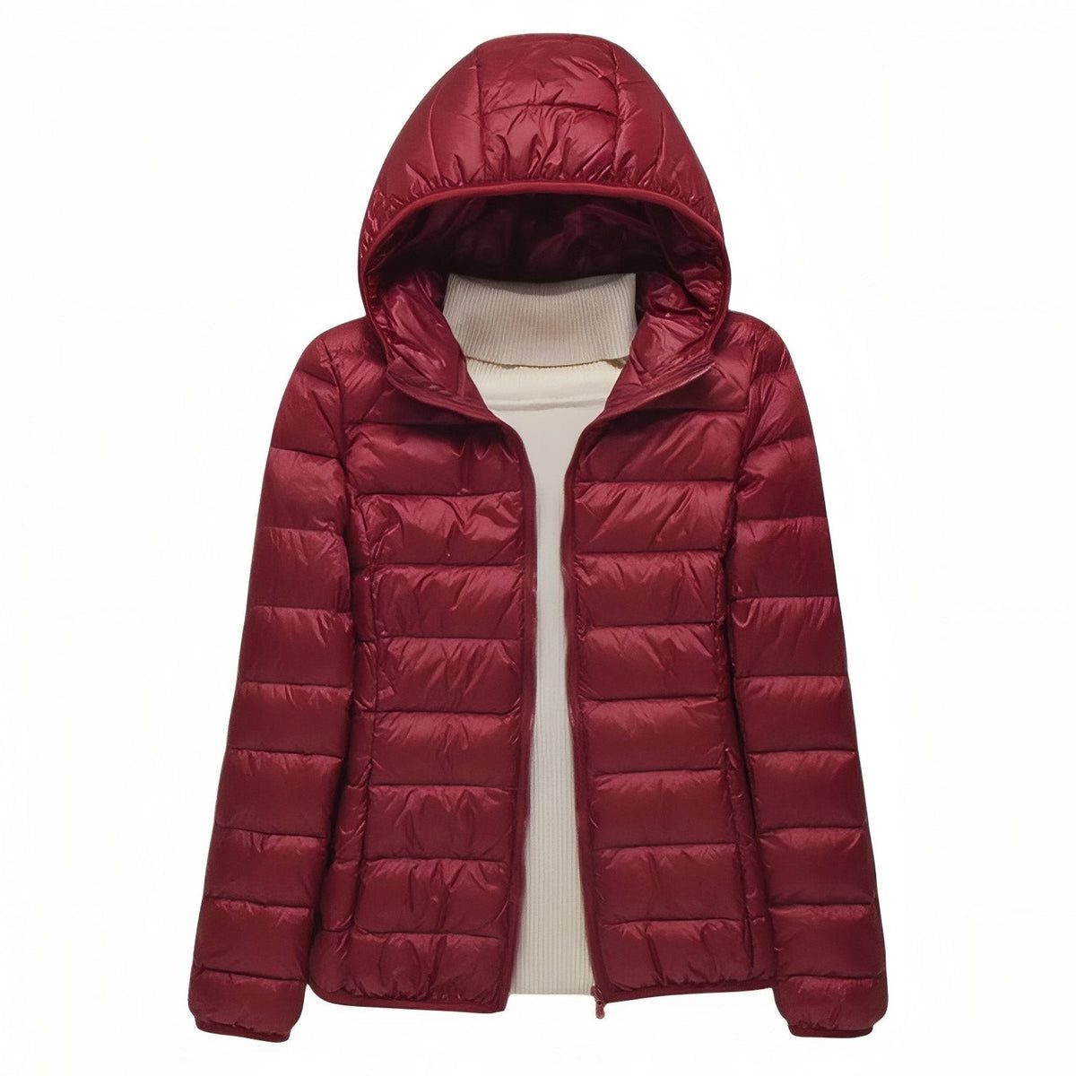 Women's Packable Down Hiking Jacket – Lightweight Hooded Layer - Burgundy